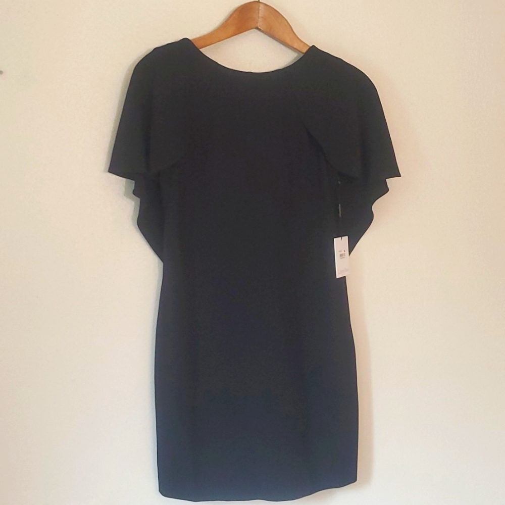 Calvin Klein Black Mid-Length Dress with "Wing" Shoulders